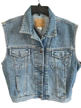 GAP Denim Vest Light Wash Cropped Trucker Jean Vest Vintage 90s Style Women XL